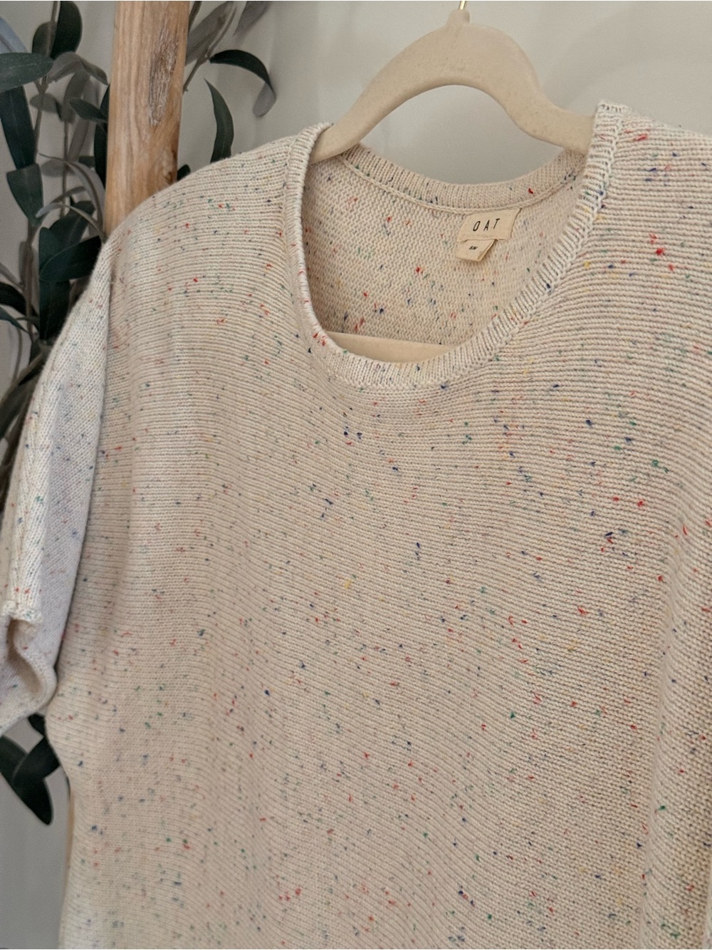 OAT Speckled Knit Tee in Cream with Confetti Dots